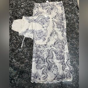 Mango White Maxi Skirt with Black Dragon Print